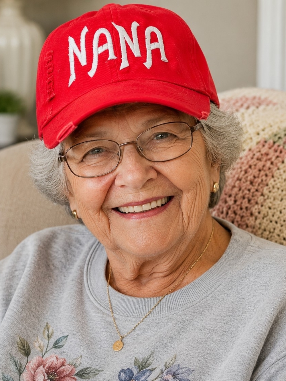 NANA Red Baseball Cap - Classic Women's Hat- Distressed Trucker Hat